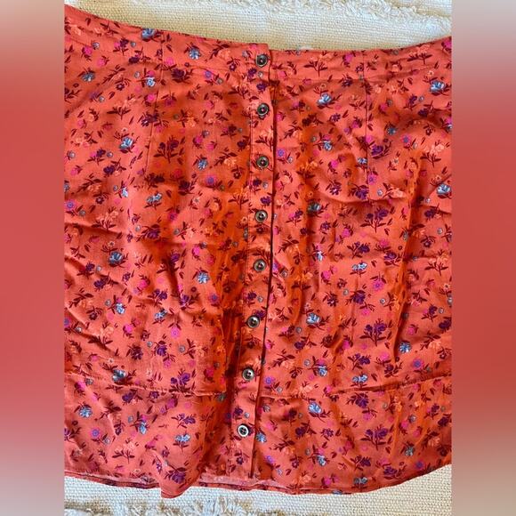 Free People Floral Button-Down Tiered Orange Skirt size small - Picture 4 of 9
